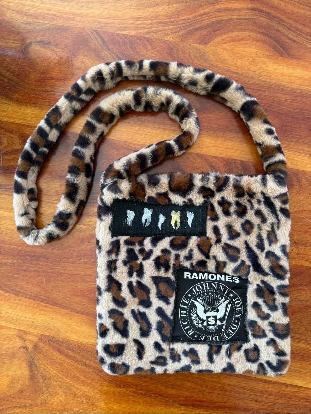 Ramones Plush Y2K Leopard Print Crossbody Purse